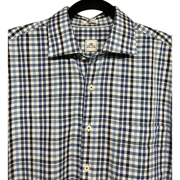 Peter Millar Blue Plaid Button Down Shirt Men's Size Large - Picture 3 of 8